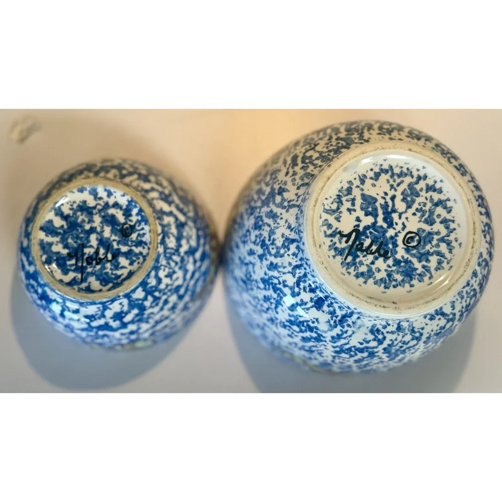 Tienshen Sponge Blue‎ Folk Craft Bowls Rooster & Apple inside bottom